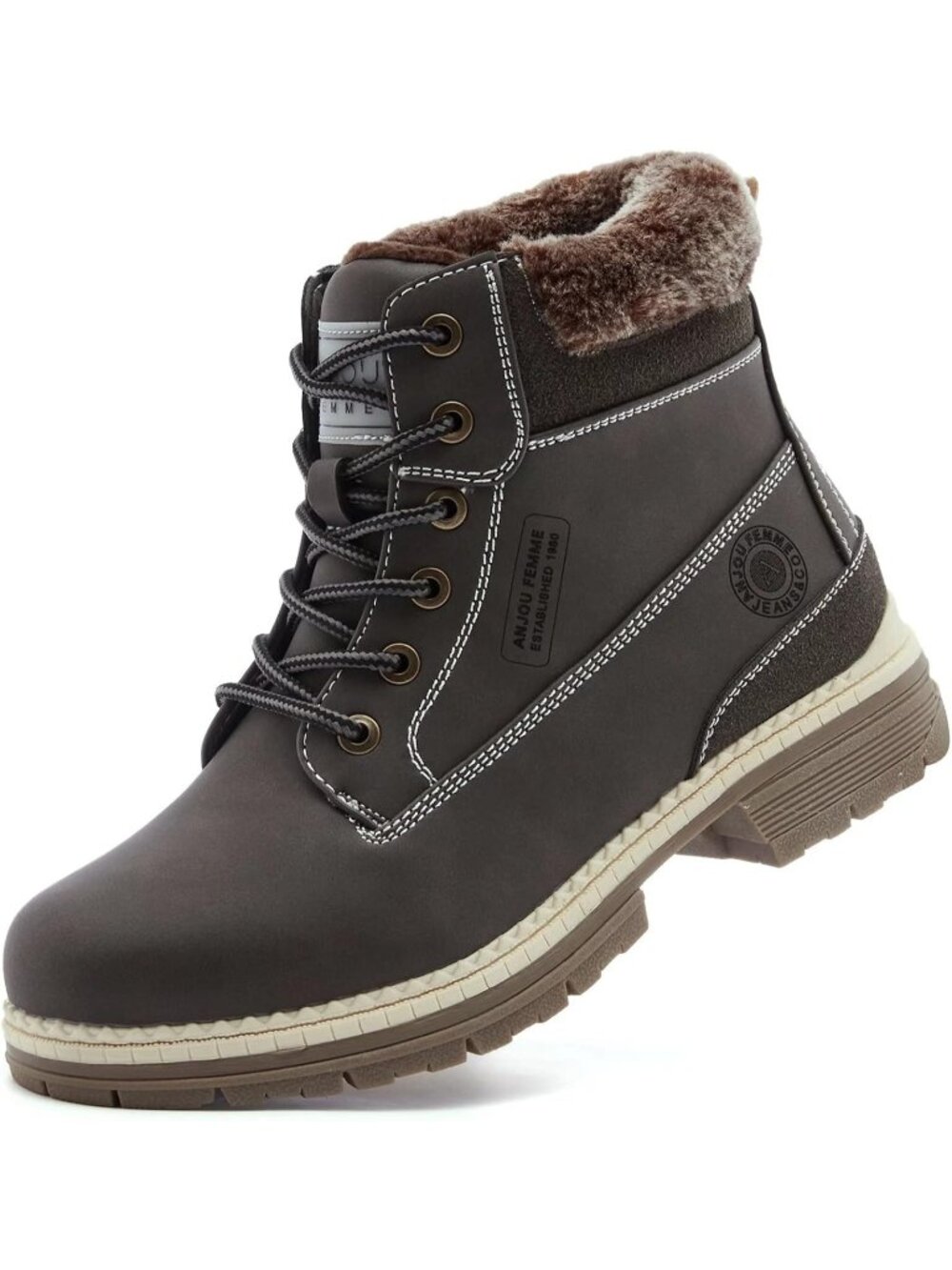 Women's Brown Waterproof Outdoor Comfortable Warm Fur Cycling Hiking Ankle Boots